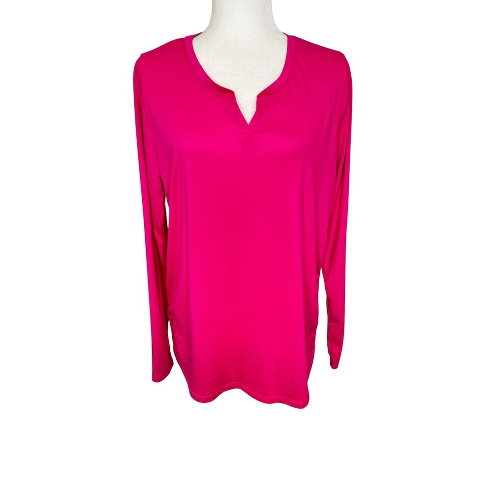AnyBody Hot Pink Long Sleeve Basic Stretch Top Loungewear Athleisure Size STall
